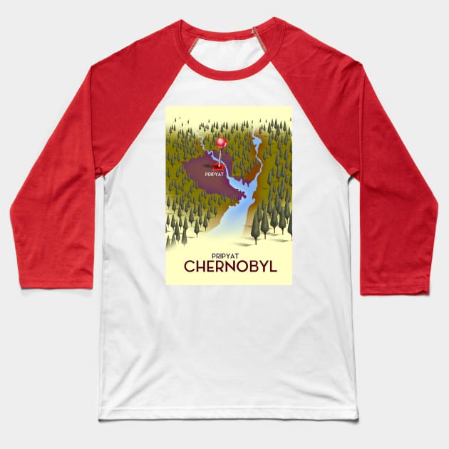 Chernobyl Travel Map Baseball T-Shirt by nickemporium1